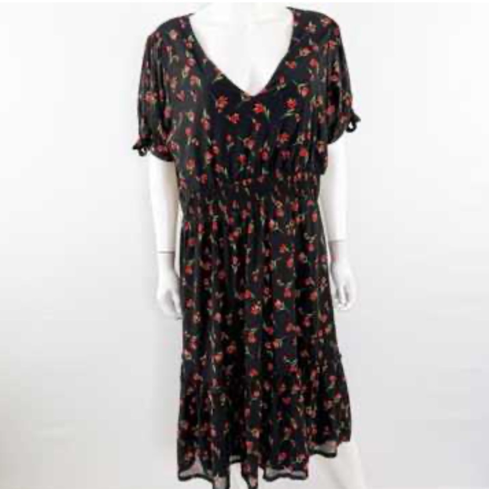 Plus Size Black Dress with Red Cherry print